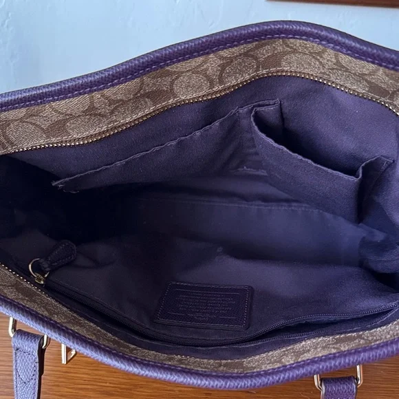 Coach Tan and Purple Signature Tote - Picture 4 of 5